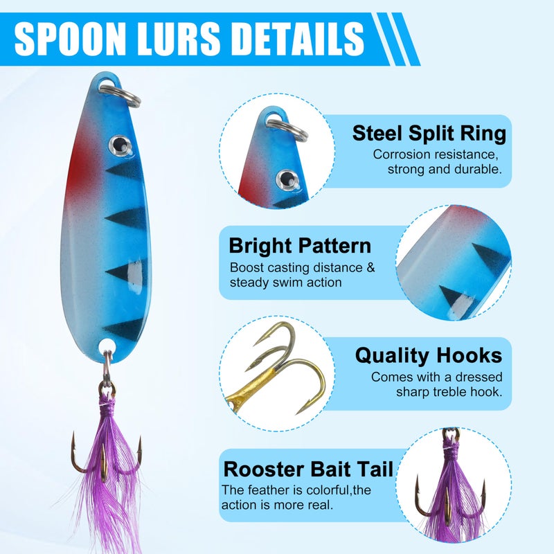 SILANON Rooster Bait Tail Spinner Fishing Lures Kit,30pcs Metal Spoon Lures with Feathered Treble Hooks for Bass Walleye Trout Freshwater Saltwater - Image 3